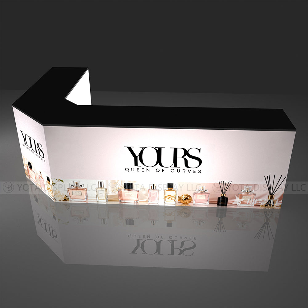 Light Box Counter | L Shape | 5'(L1) x 2'(L2)x 8'(L3) x 1.7'(D)x 3'(H)with Angle