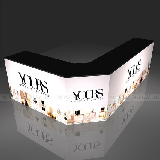 Light Box Counter | L Shape | 5'(L1) x 2'(L2)x 8'(L3) x 1.7'(D)x 3'(H)with Angle