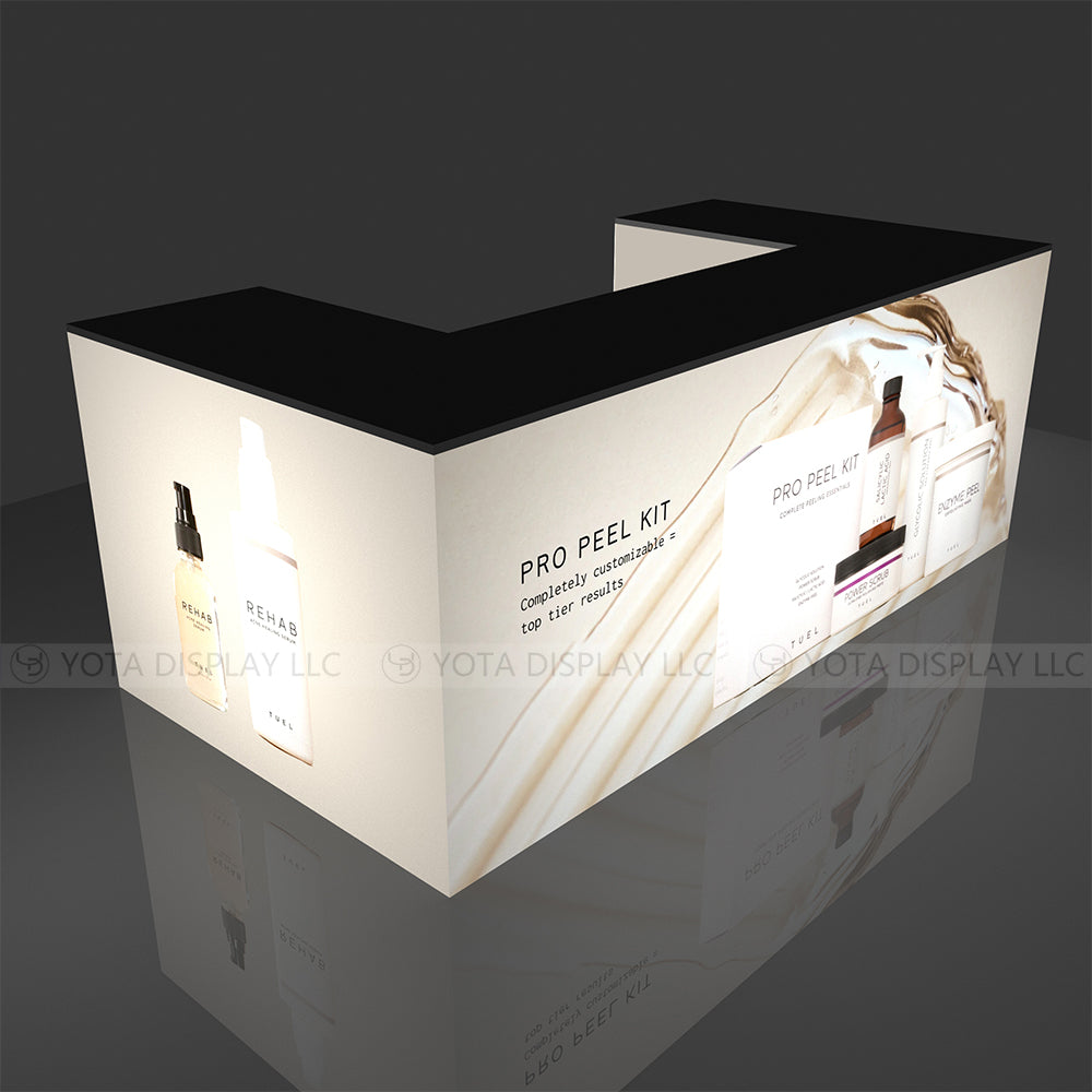 Light Box Counter | U Shape | 8'(L1) x4'(L2) x 1.7'(D) x 3'(H)